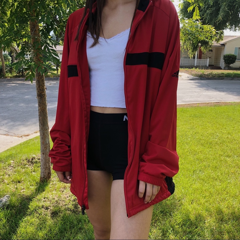 men’s red/black adidas track jacket